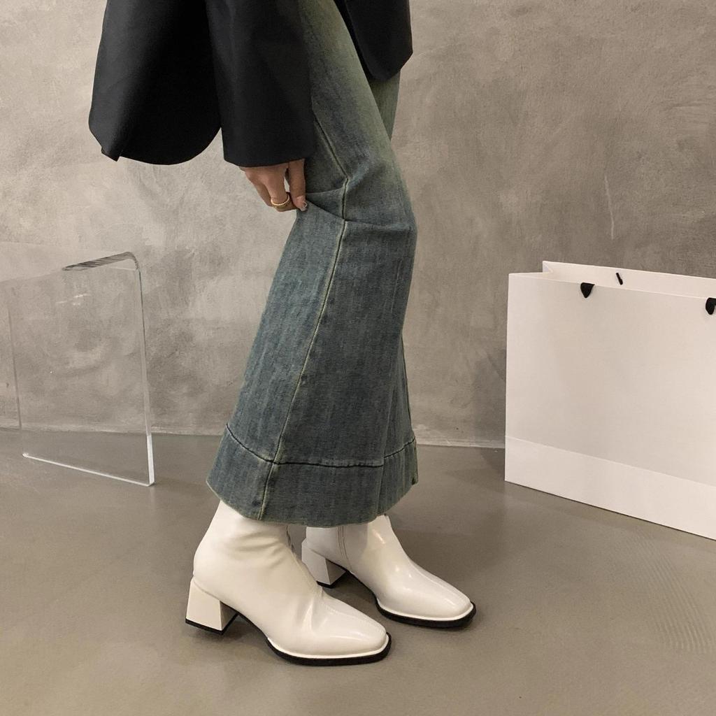 French Short Boots Women's 2024 Autumn and Winter New Elastic Thin Boots Chelsea Martin Boots High Heel Small Single Boots