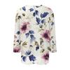 Women's Fashion Casual 3/4 Sleeve Floral Button Printed Round Neck Pullover Top Casual Clothing