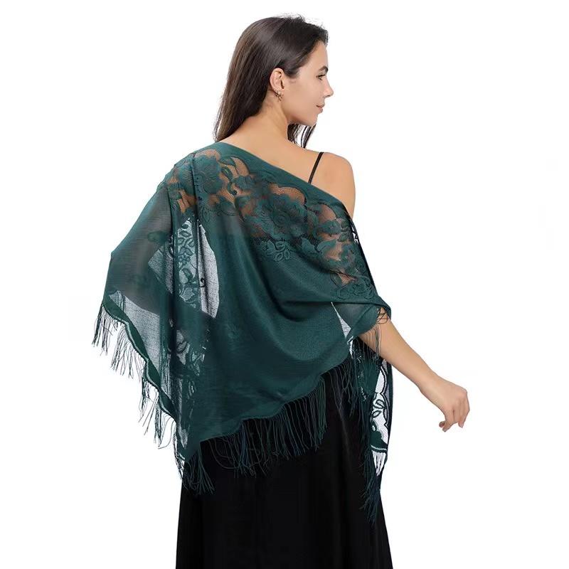 Womens Triangle Poncho Multiple Colors Sheer Tassels Scarf Lace Wedding Party Accessories