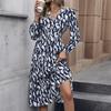 Women Fashion Autumn Long Sleeve V Neck Printing Flit Slim One Piece Dress