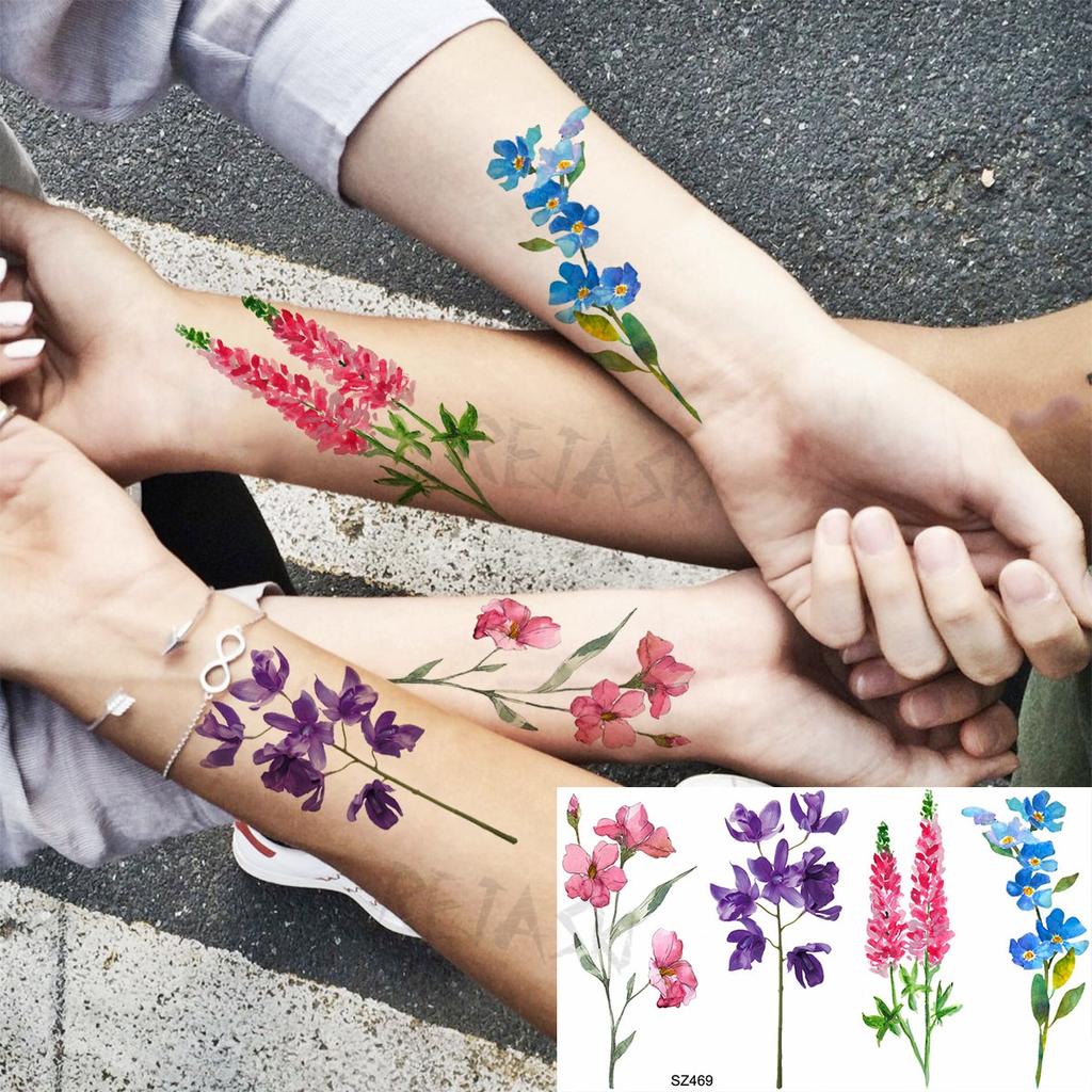 Hyacinth Daisy Temporary Tattoos For Women Girl Lavender Peony Fake Tattoo Sticker Daffodil Tulip Wrist Fashion Waterproof Tatoo
