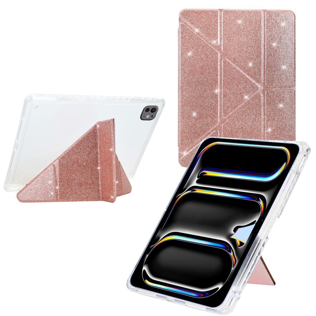 For iPad Pro 13 (2024) Case Y-Fold Stand Glitter Leather TPU Acrylic Clear Tablet Cover