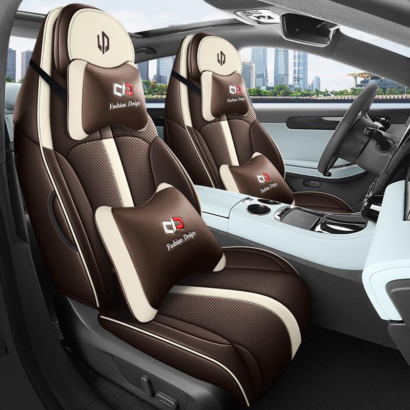 QQG Спортивная кожаная подушка на сиденье автомобиля для Leapmotor C01 - Полный и половинный обхват, Всесезонный чехол.