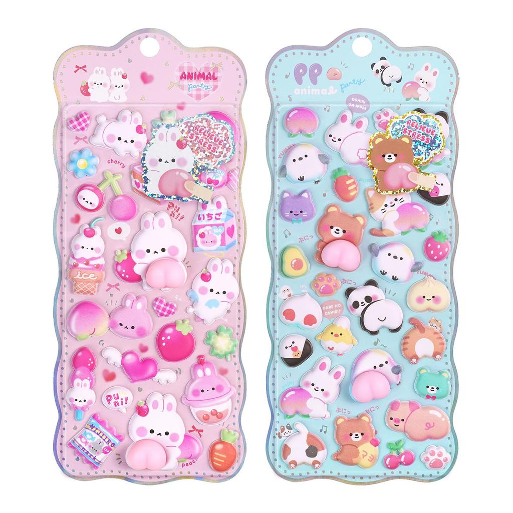 Набор из 2 3D Попка Милые Пукупуку Животные Декоративные Мялки DIY Украшения для и Подарки Наклейки, Наклейки, Девочки, Дневники, Блокноты, Смартфоны,