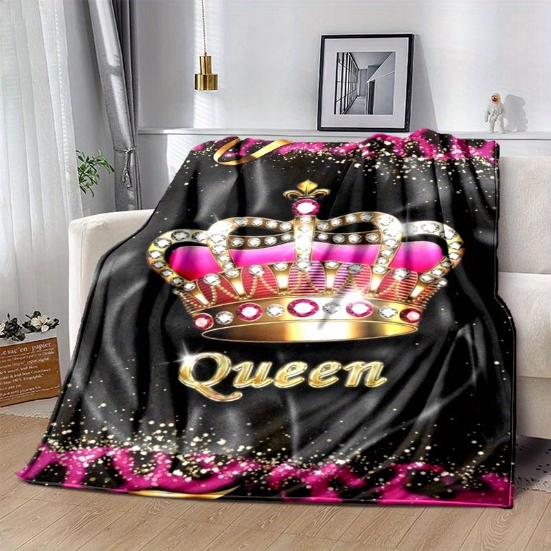 1pc. Glittery Queen Crown Leopard Print Blanket - Perfect for Home, Office, Outdoor Use, Gift Idea,