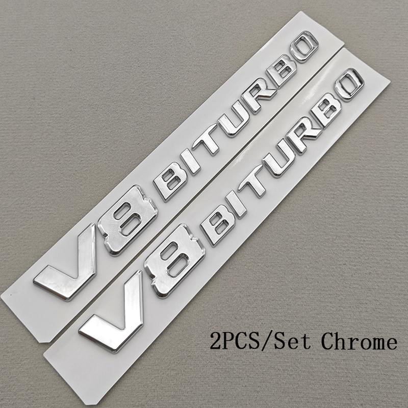2pcs 3D ABS Car Letter Logo V8 BITURBO Sticker Fender Side Badge Emblem Decal For Mercedes Benz G63 S63 C63 E63 C63S Accessories AB1