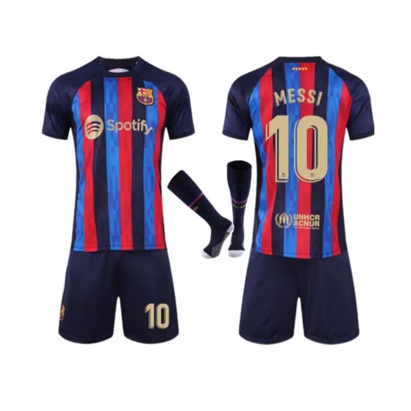 Kids Sports Equipment Barcelona Messi Football Jersey Set, Polyester, Multicolor
