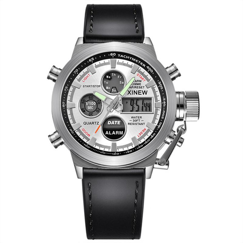 Original XINEW Brand Watches For Male New Fashion Digital Men Leather Chronograph Business Watch Montres de Marque de Luxe