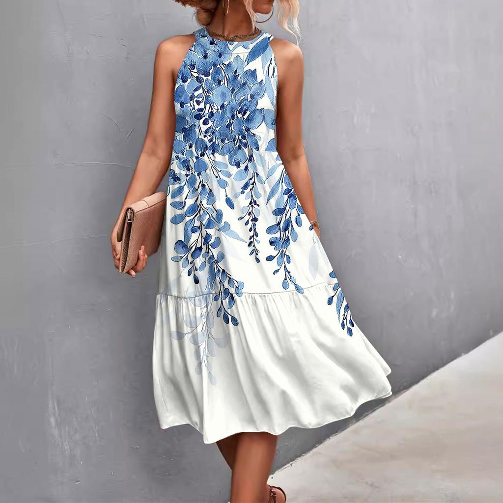 Женские летние свободные повседневные пляжные платья без рукавов с однотонным принтом и висячим вырезом