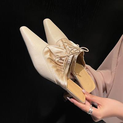 Мода 2025 Лето Женские Мюли Натуральная Кожа Обувь для Женщин Круглый Носок Массивный Каблук Обувь Лаконичная Закрытый Носок Современные Сандалии Мягкая Обувь