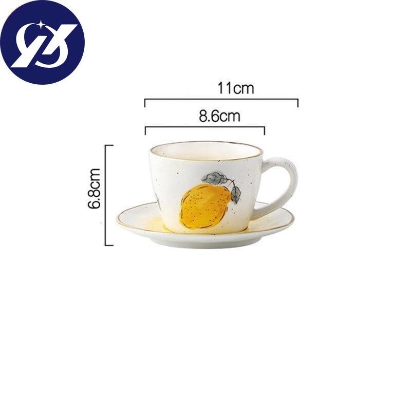 Керамическая чашка для кофе и блюдце, 175 мл, чашка для послеобеденного чая, фарфоровая чашка для молока, ручная роспись, лимон