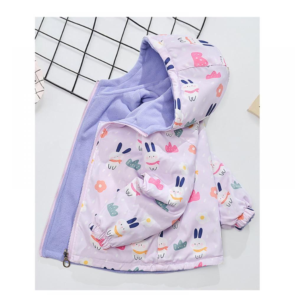 Детская одежда Весна и осень Двусторонняя флисовая подкладка для девочек Куртки для маленьких и средних размеров Детская рубашка на молнии в мультяшном стиле
