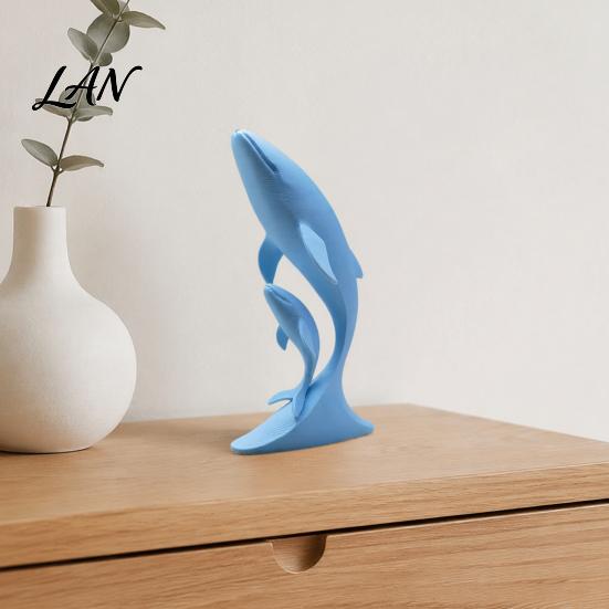 Modern Minimalist Home Accents 3D Printed Whale Ornaments, Mother And Child Figurines, Statue for Desktop Double Sculpture Office Decor Artistic