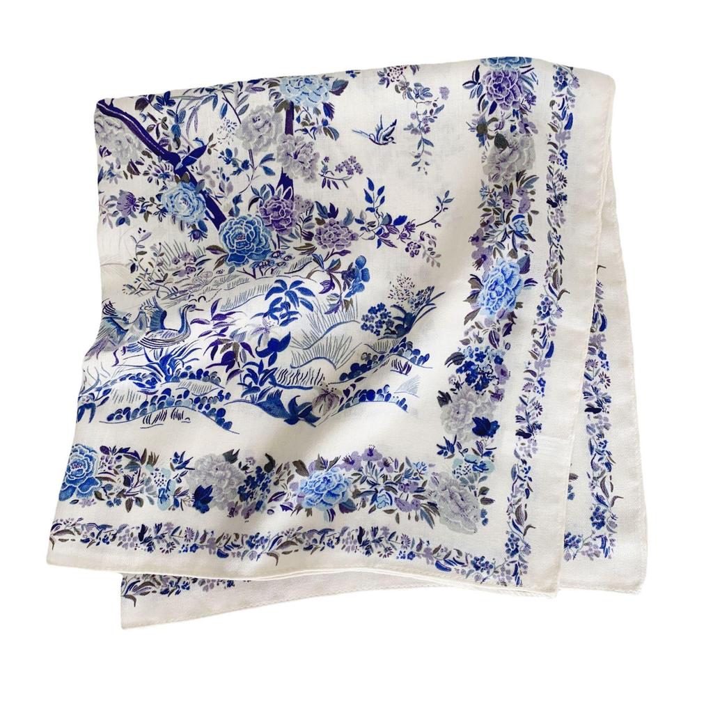 Korean Style Silk Square Scarf with Butterfly & Flower Print - Women's Fashion Accessory, Neck Tie, or Hair Scarf - Ideal Mother's Day Gift