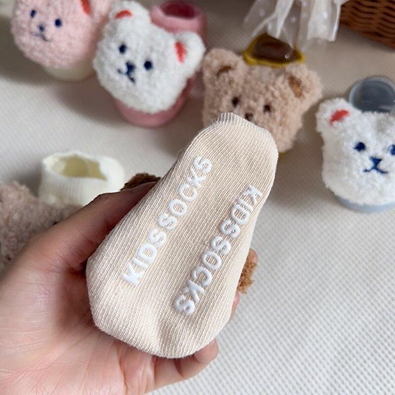 1 Pair Infant Baby Sock Cute Cartoon 3D Bear Short Sock for Toddler Baby Boy Girl Spring Summer Non-slip Floor Sock for Kids