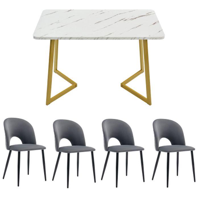 Ensemble de salle à manger - MUVOE - Velours gris - 5 pièces - Pieds réglables - Design moderne