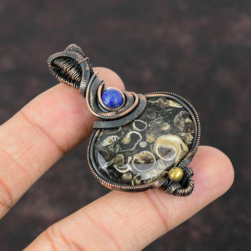 Подвеска из агата туррителла, подвеска из медной проволоки, подвеска из лазурита, ювелирные изделия ручной работы, подвеска из натурального драгоценного камня, ювелирные изделия из медной проволоки