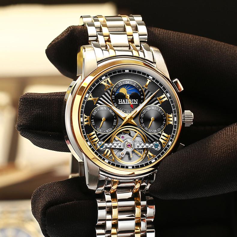 HAIQIN Мужские механические часы с турбийоном
