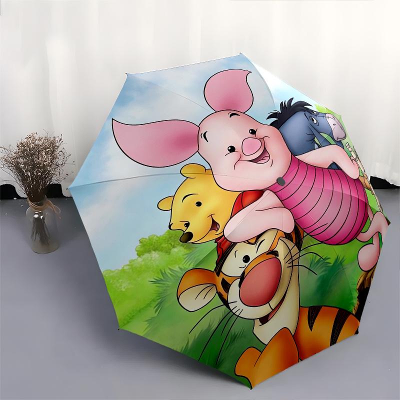 Disney Winnie the Pooh Piglet Themed automatic opening and closing folding umbrella, portable - durable, 8-rib umbrella frame, very suitable