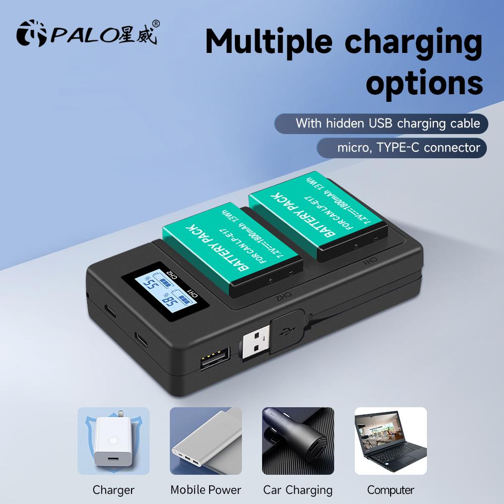 PALO LPE17 LP E17 LP-E17 аккумулятор для камеры + ЖК-дисплей USB двойное зарядное устройство для Canon EOS M3 M6 200D 750D 800D 8000D 760D T6i T6s Kiss X8i