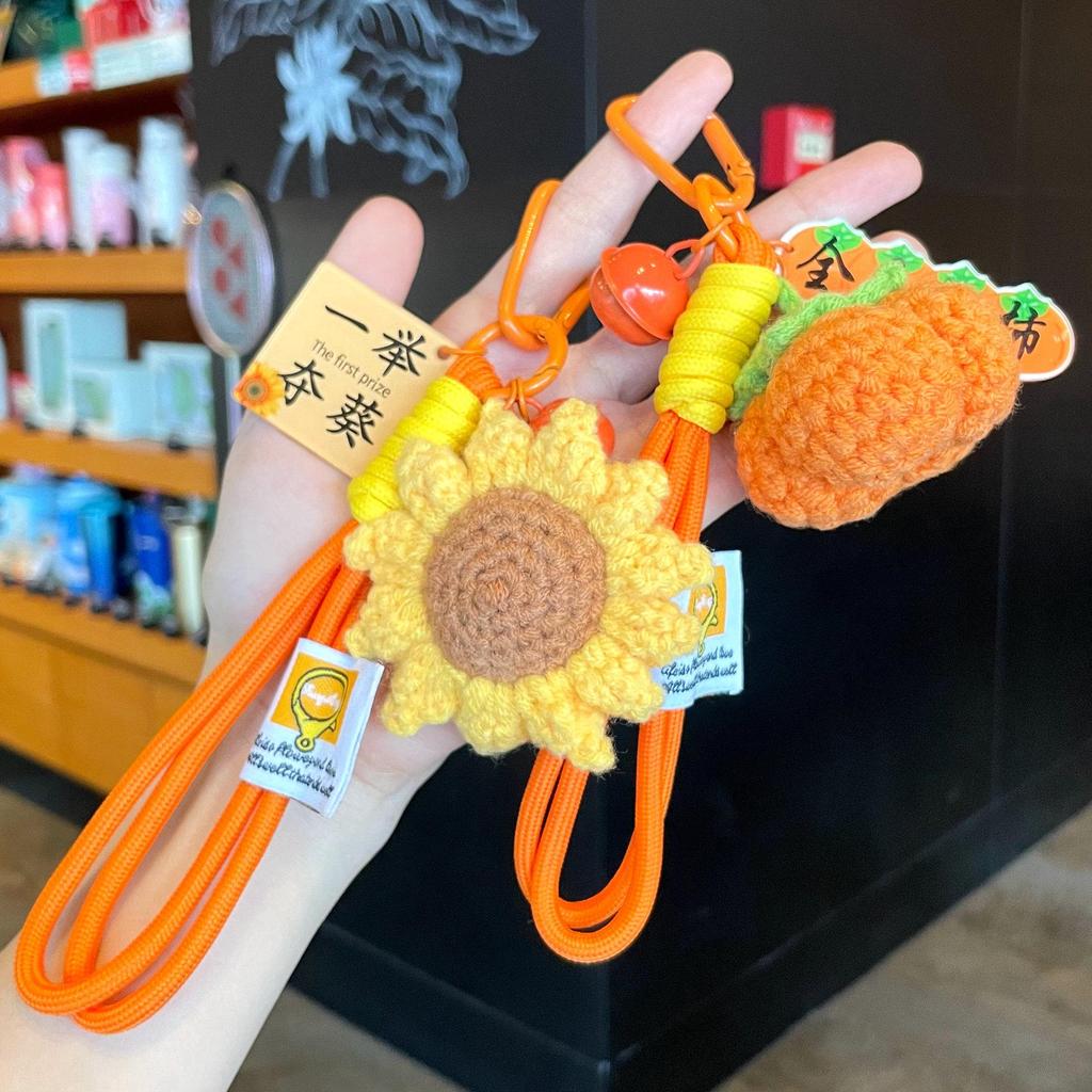 Exquisite Hand-Woven Wool Crochet Persimmon Peanut Keychain Pendant