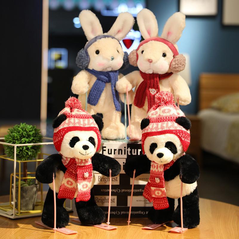 Cuter Rabbit And Panda Plush Toys With Ski Design For Kids And Gift Giving