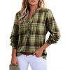 Women's V-neck Plaid Shirt Fashion Casual Shirt Button-up Top