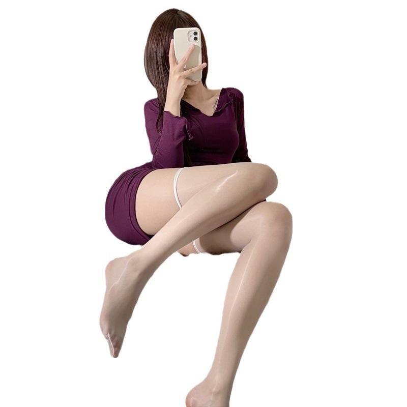 1D Oily Stockings Horse Oil Over the Knee Luminous Reflective White Silk Gray Borderless Ultra-thin Red Stockings Stockings Thigh Socks