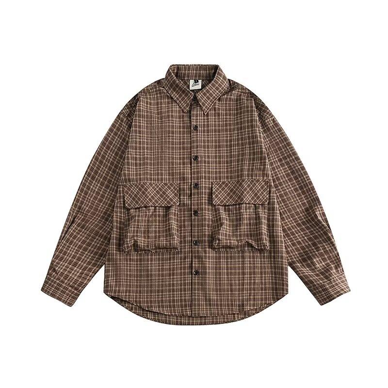 Nagawl2024 Autumn and Winter New American Retro Hong Kong Style Japanese Loose Long Sleeve Plaid Shirt Men's Casual Jacket