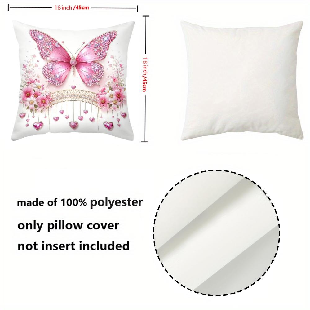 2D flat printing Pink Butterfly Decorative Cushions Floral Pattern Polyester pillowcase, sofa decorative cushion cov