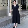 2025 Summer Plus Size Dress Women Casual Vintage Dress Basic Long Elegant Loose Black Dress