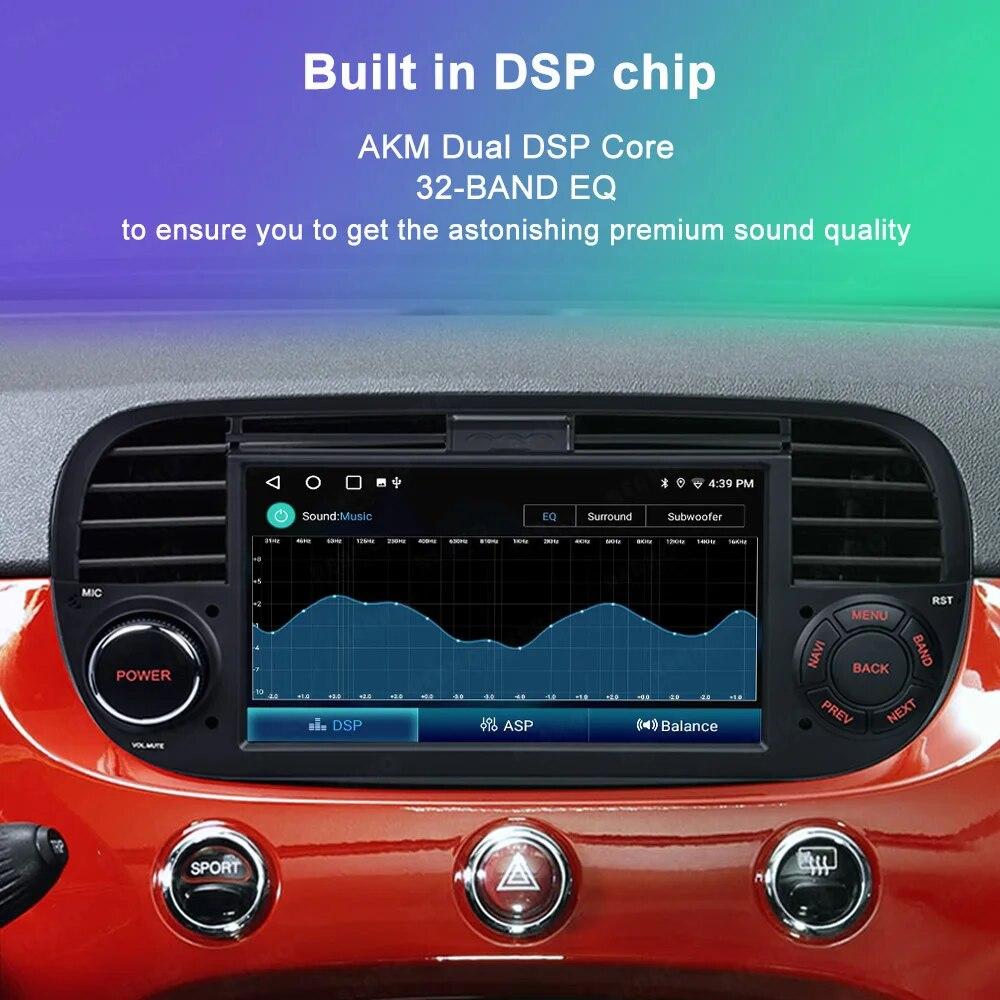 Reakosound 7-дюймовый Android 12 автомобильный радиоприемник для Fiat 500 с GPS-навигацией, управление рулевым колесом, мультимедиа, Carplay BT, WIFI