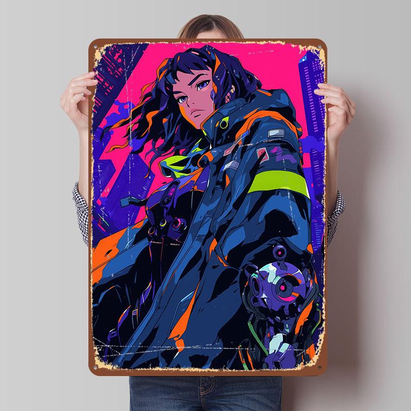 Cyberpunk Anime Girl Metal Poster Custom Wall Art Retro Vintage Tinplate Signs for Man Cave Home Decor Living Room Wand Deko