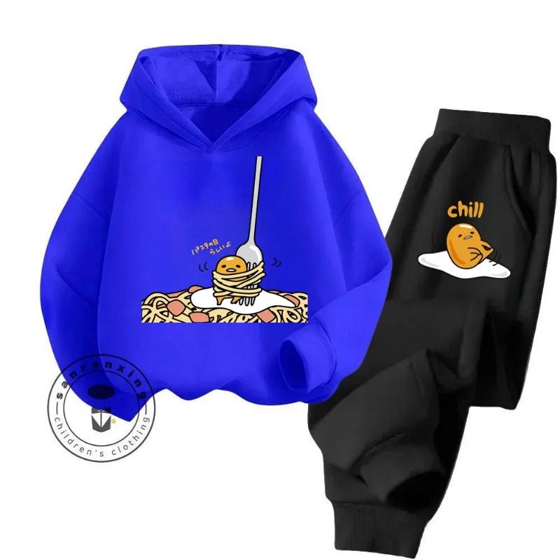 Gudetama Cartoon Супер Милый Чистый Хлопок Мягкая Текстура Толстовка Комплект Подходит Для Детей 3-14 Лет Kawaii Home Travel Одежда