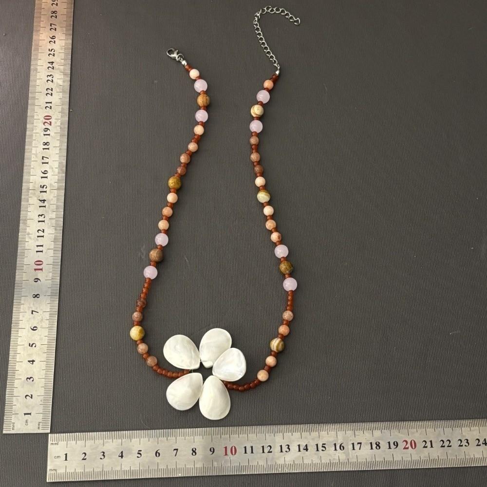 Beaded Shell Flower Necklace Boho Ocean Style Neck Chain Childishness Stone Pendant Necklace  Party