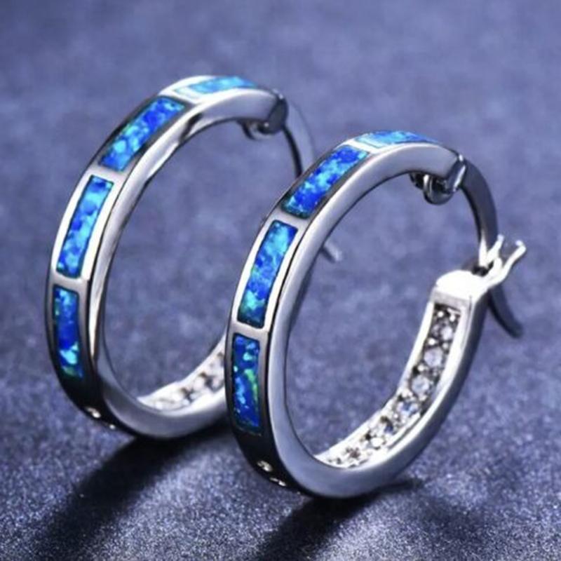 Классические круглые серьги-кольца для женщин, цвет розовое золото, имитация опала, камень по месяцу рождения, помолвочное, свадебное, подарок