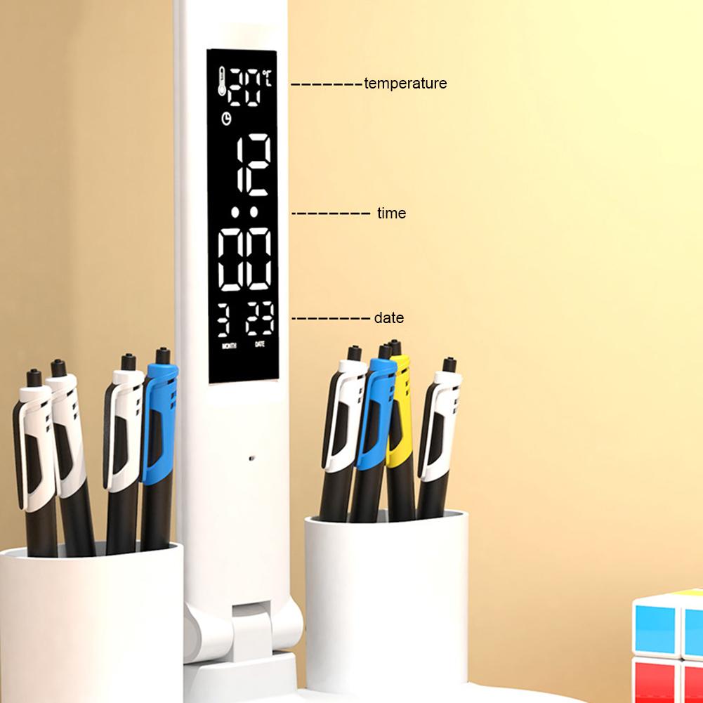 LED Desktop Decor Light Touch Control with Calendar Reading Desk Lights Penholder Stand Table Lamp Foldable for Home Office