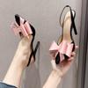 Elegant Women Party Wedding Banquet Shoes Sexy High Heels Pumps Pink Bowknot Summer Slingback Sandals Pointed Toe Stiletto Shoes