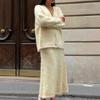 Women's Beige V-Neck Knit Cardigan and Long Skirt Set, Elegant Casual Outfit