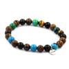 Stones and Minerals. Tiger Eye Pearl Bracelet + Chrysocolla + Black Obsidian + Wood Made In France.