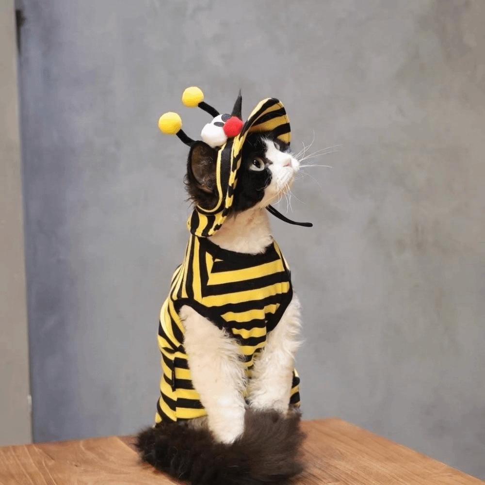 Lightweight Pet Bee Costume Breathable Bee Cosplay Clothes Funny Bee Themed Cat Outfit Set Travel