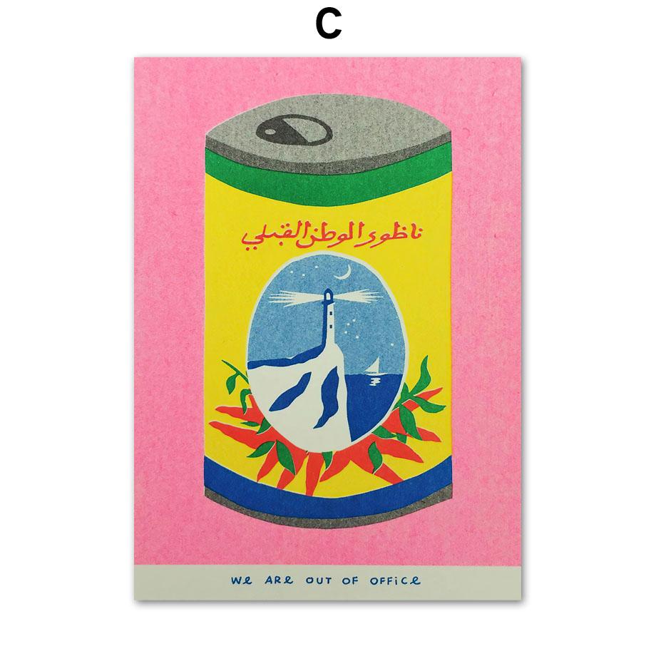 Japanese Pink Cherry Blossom Ink Canned Sardine Tomato Wall Art Painting Nordic Poster Packaged Print Pictures Living Room Decor