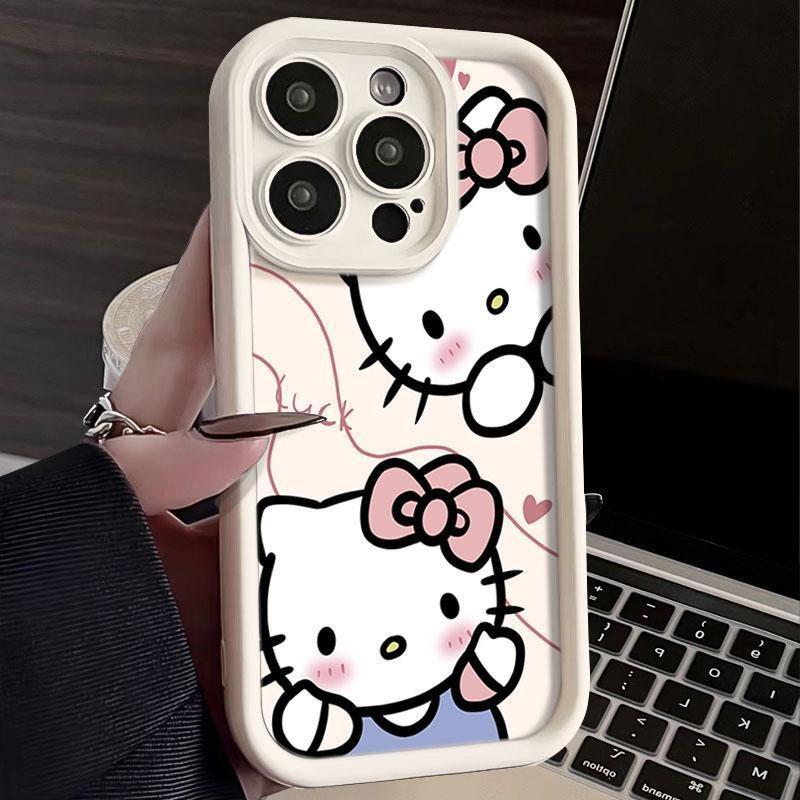 Машущая большая голова Hello Kitty iPhone16promax противоударное приложение Apple 14plus анимация 15 однотонный xr мягкий