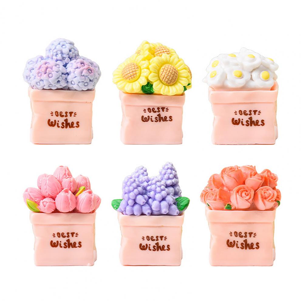 Small Tabletop Decor Miniature Potted Flower Resin Bonsai Artificial Dollhouse Accessory Tiny Fairy Garden Ornament for Diy