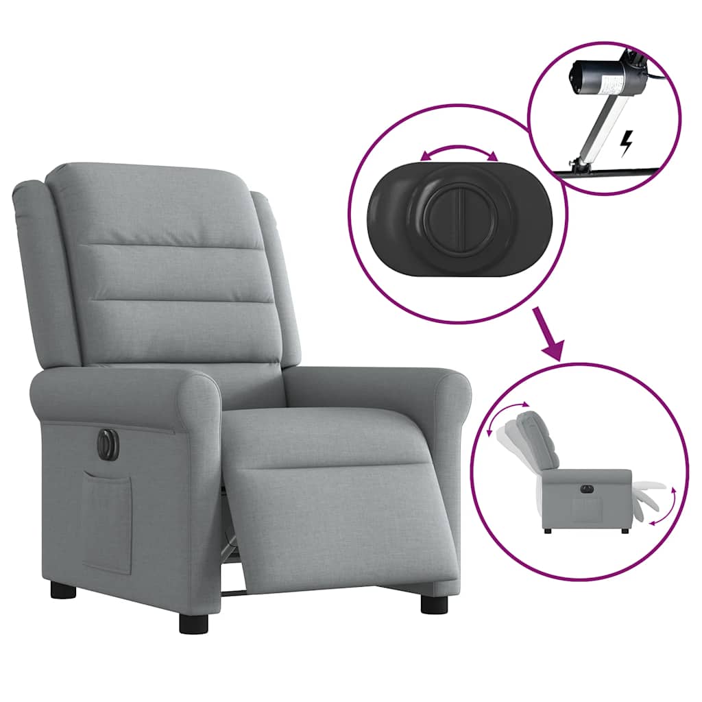 Electric Recliner Chair Light Grey Fabric