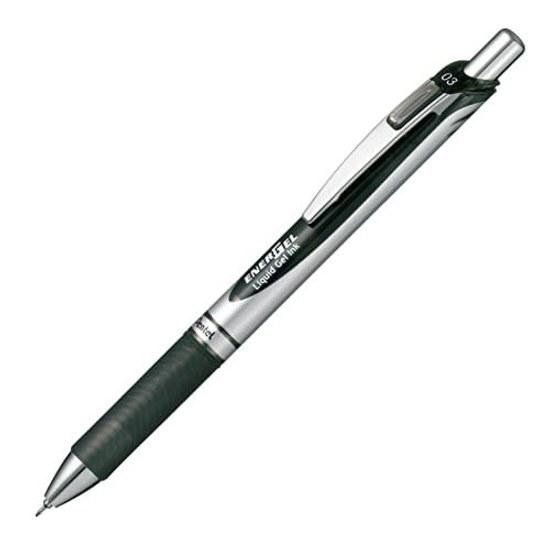 Pentel Ballpoint Pen Gel Ink EnerGel Knock Type 0.3mm Silver Barrel BLN73-A Black