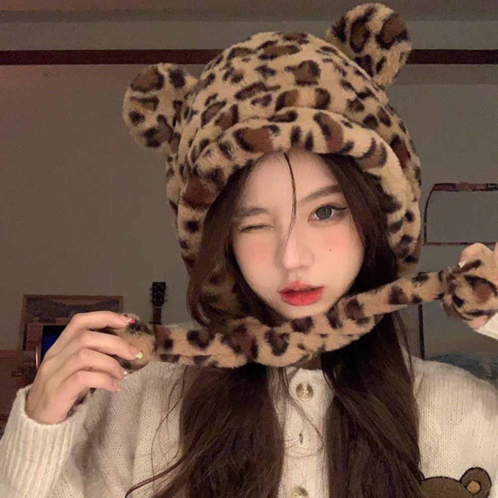 Korean Style Cartoon Fleece Hat Fashion Design Ear Protection Hat Plush Bear Hat Ear Protector