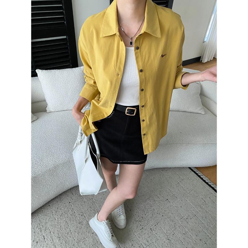 Sinan Early Spring Cartoon Puppy Embroidery Loose Cotton Long Sleeve Shirt