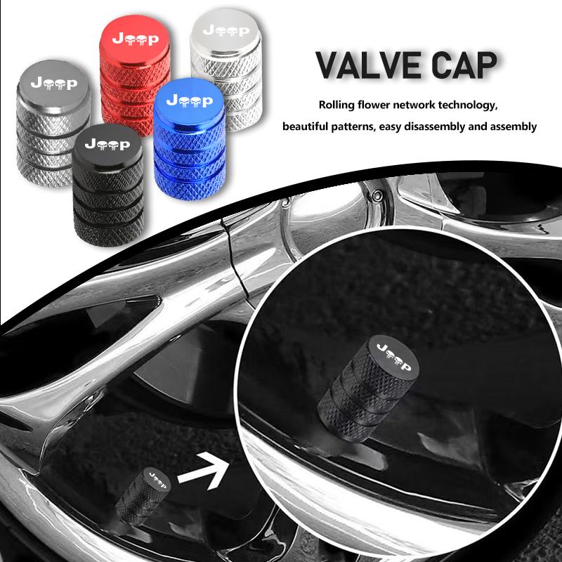 4pcs Car Wheel Tire Valve Cap Stem Cover Auto Accessories For Jeep Grand Cherokee Patriot Renegade Compass Wrangler AMY1