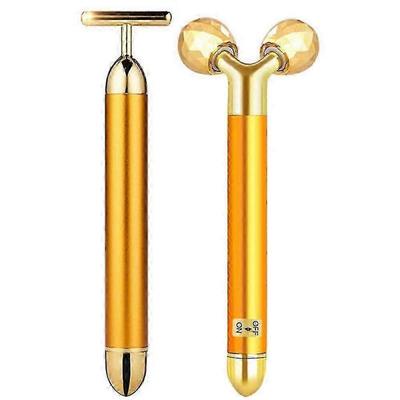 24k Beauty Bar Золотой Массажер F, 3D Ролик, Электрический Звуковой Энергетический Beauty Bar и Т-образный Массажер F, Набор. Антивозрастной/от морщин, Мгновенный F-лифтинг
